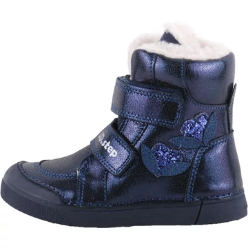 Csillogós kék, bundás, lányka, dd step bakancs