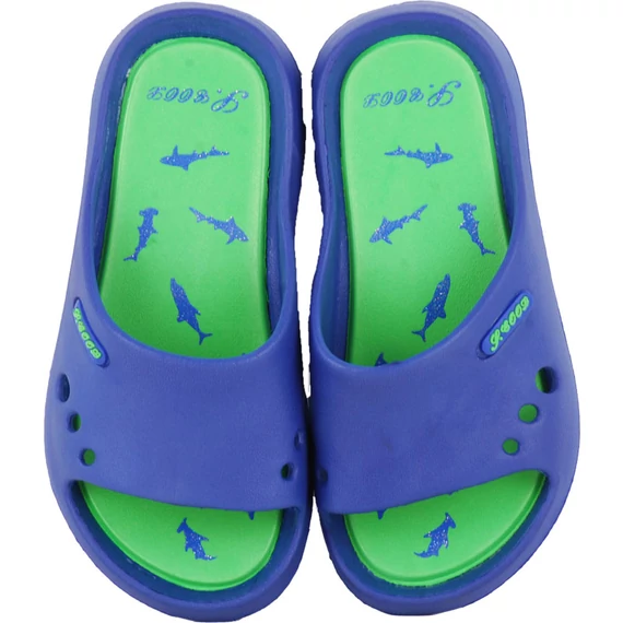 Kék-neon, cápás, fiú papucs