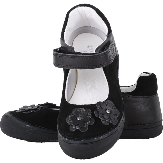 Fekete, virágos, dd step, pántos balerina cipő