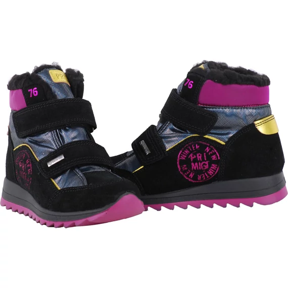 Fekete-lila, Primigi logo-s, vízálló, bundás, Gore-Tex bakancs