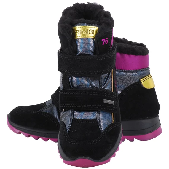 Fekete-lila, Primigi logo-s, vízálló, bundás, Gore-Tex bakancs