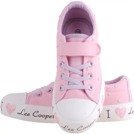 Rózsaszín pöttyös Lee Cooper vászoncipő szemből