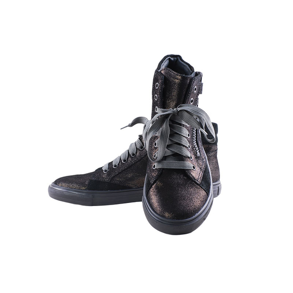 Richter fekete csillogós anyagú, fűzős, cipzáras átmeneti cipő