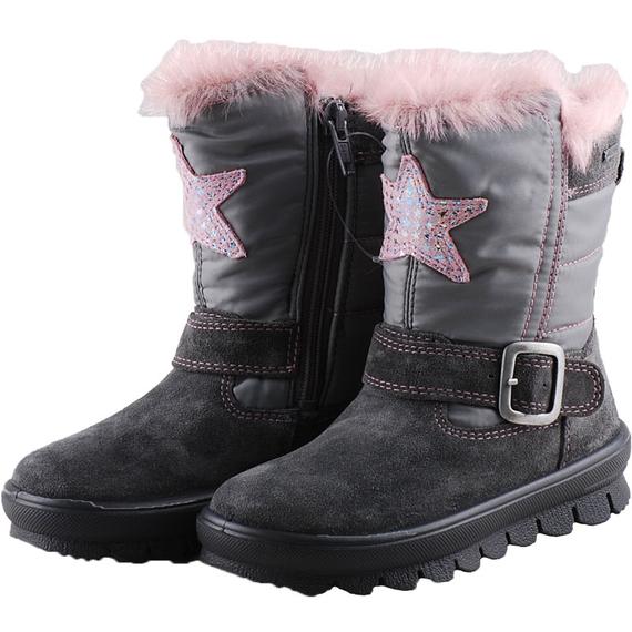 Szürke-rózsaszín, prémes, csillagos, Gore-Tex, bundás Superfit csizma