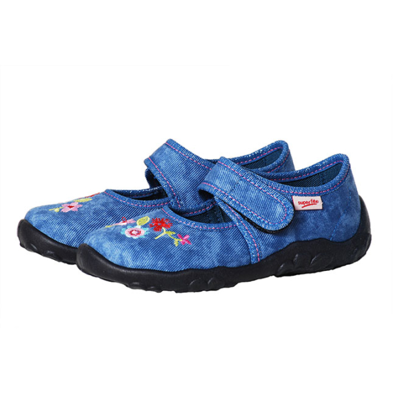 Superfit kék, hímzett virágos vászoncipő