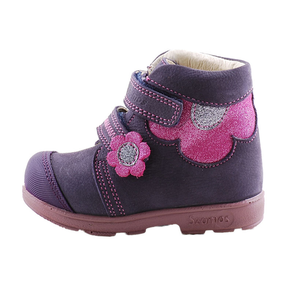Lila, csillogó, pink virágos, Szamos supinált cipő