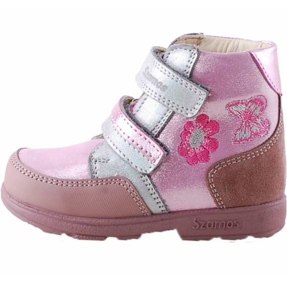 Rózsaszín-ezüst, pillangós, virágos, Szamos supinált cipő
