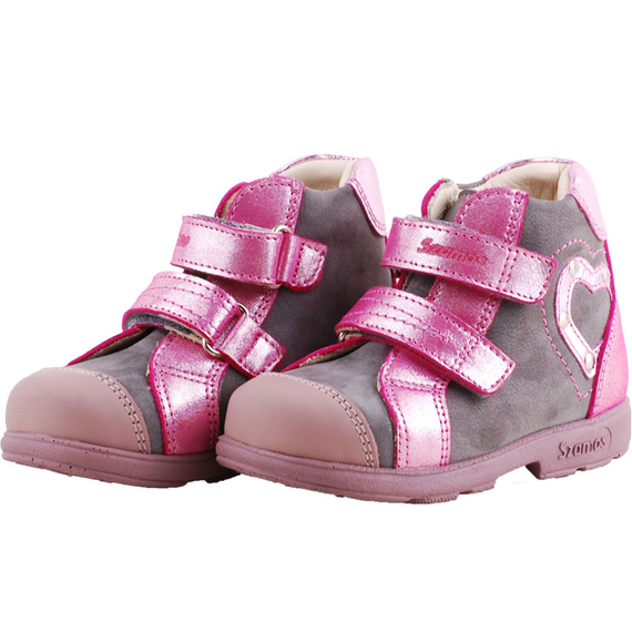 Szürke-pink, szívecskés, magasszárú, Szamos supinált cipő