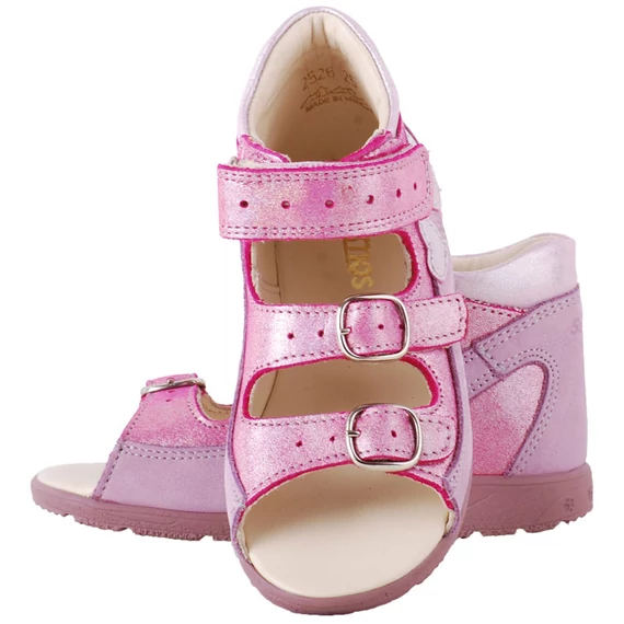 Pink-lila szívecskés, 2 csat 1 tépőzáras, Szamos supinált szandál
