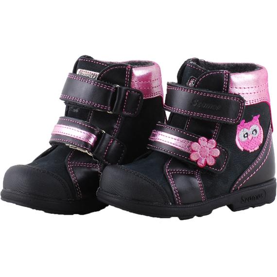 Fekete-kék-pink baglyos, termo béléses, vízálló, Szamos supinált bakancs