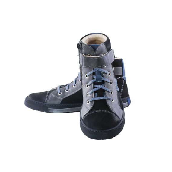 Szamos fekete-kék-szürke magasszárú cipzáras-fűzős átmeneti cipő