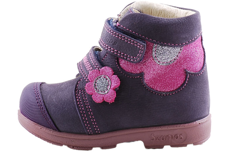 Lila, csillogó, pink virágos, Szamos supinált cipő