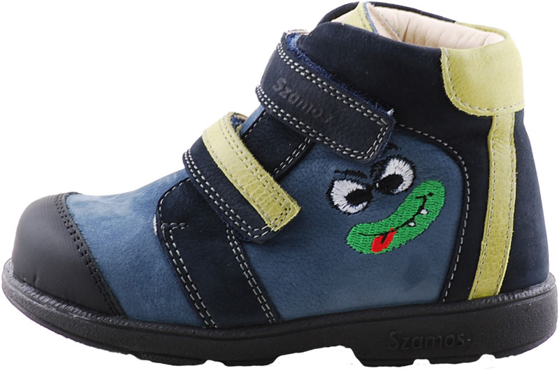 Sötétkék-zöld, vicces figurás, Szamos supinált cipő
