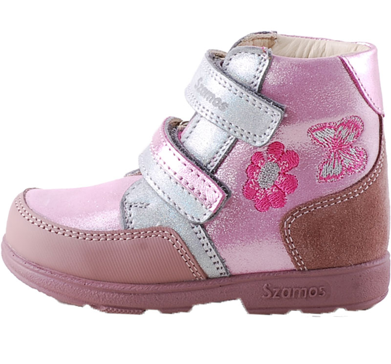Rózsaszín-ezüst, pillangós, virágos, Szamos supinált cipő